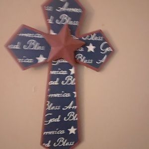 10x6 wooden cross painted patriotic colors… in God We Trust
